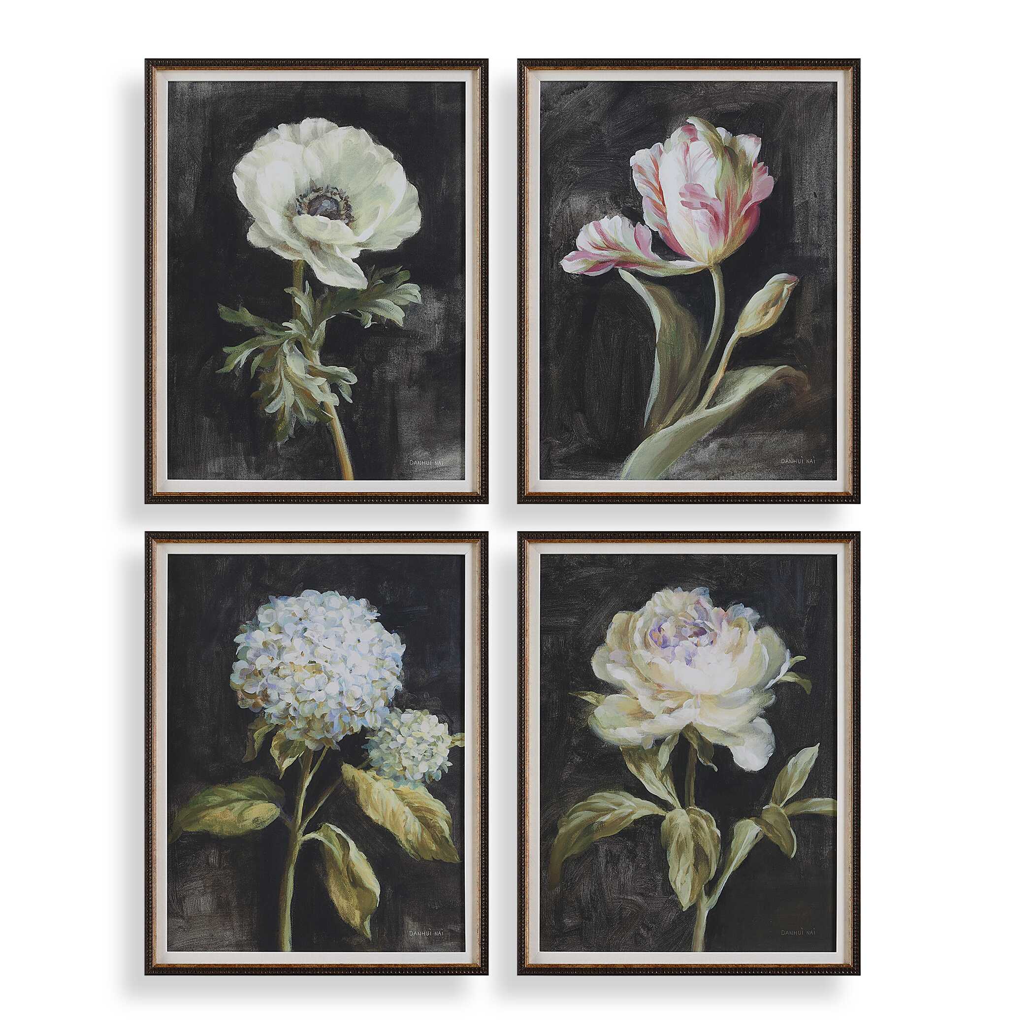 UTTERMOST社製 Florals On Black絵画・印刷4個組